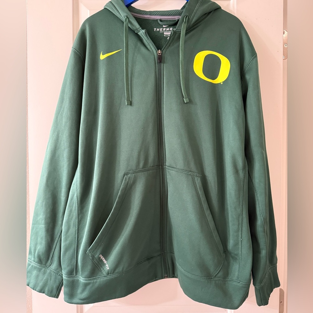 Nike Green Zip-Up Hoodie with Yellow Oregon Duck O Logo